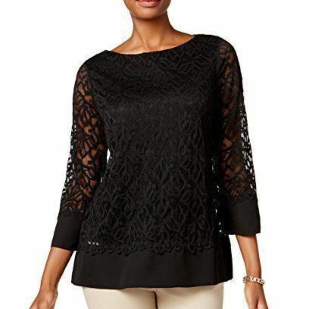 Charter Club Autumn Elegan Lace Over Pullover Top